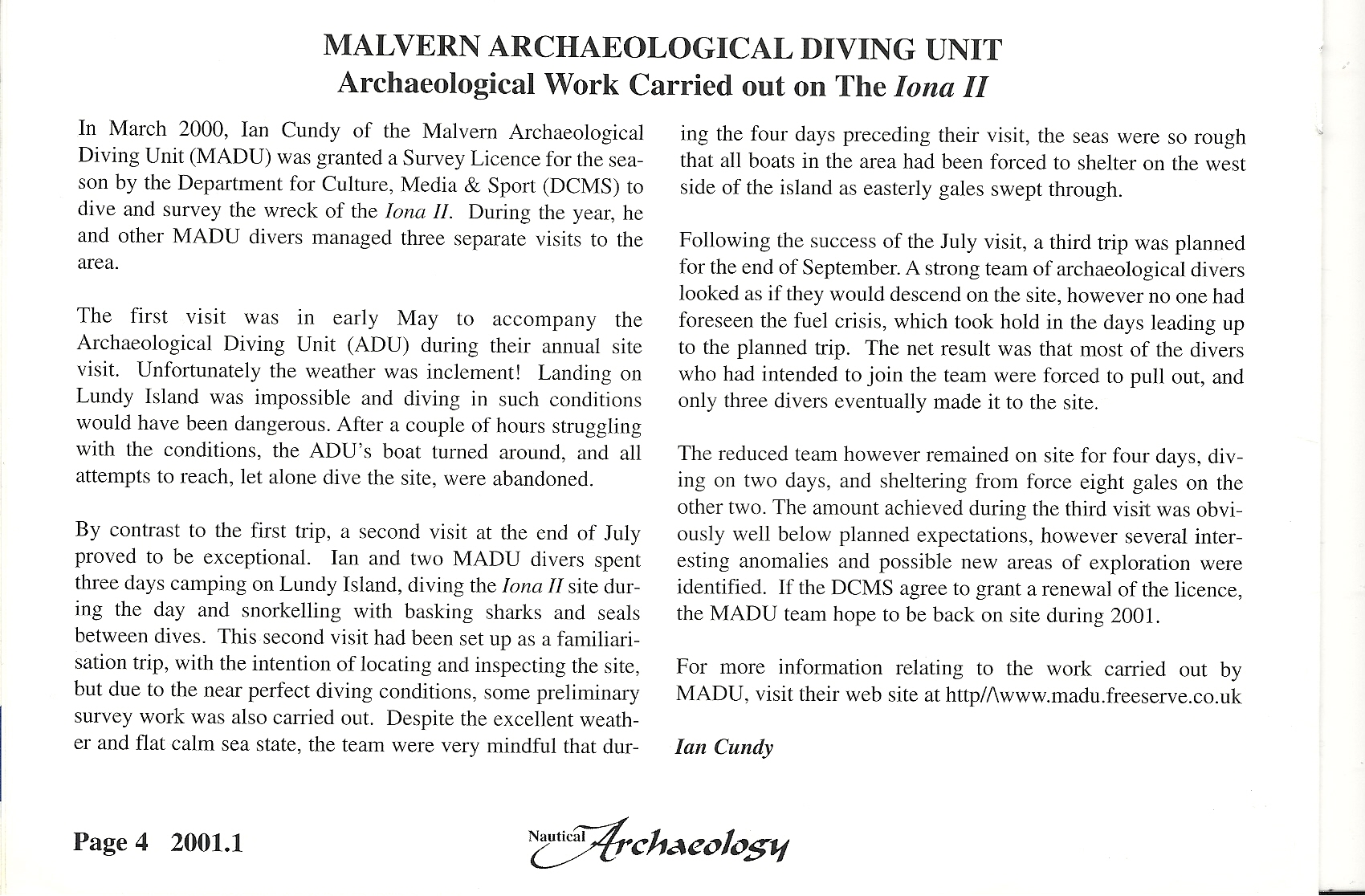 Article - Iona II - 2001